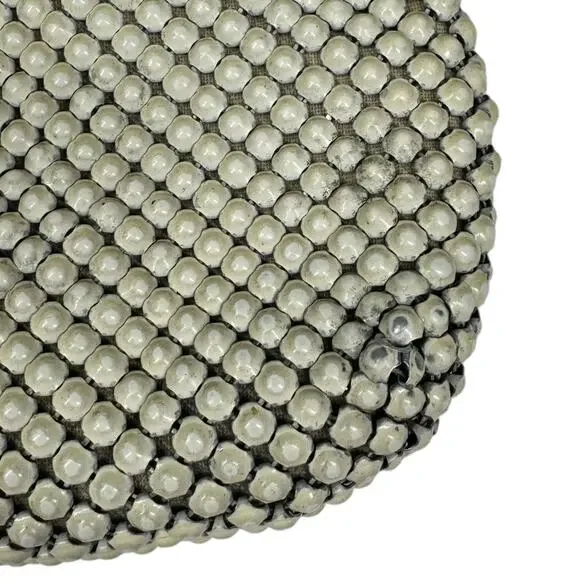 Vintage 40's Whiting & Davis Alumesh Handbag Purse Cream Beaded Evening Bag - Picture 6 of 13